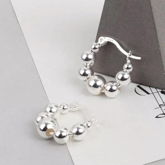 Jewelry - NEW 925 STERLING SILVER ROUND BEADS HOOP EARRINGS, NICE EARRINGS, CUTE EARRINGS
